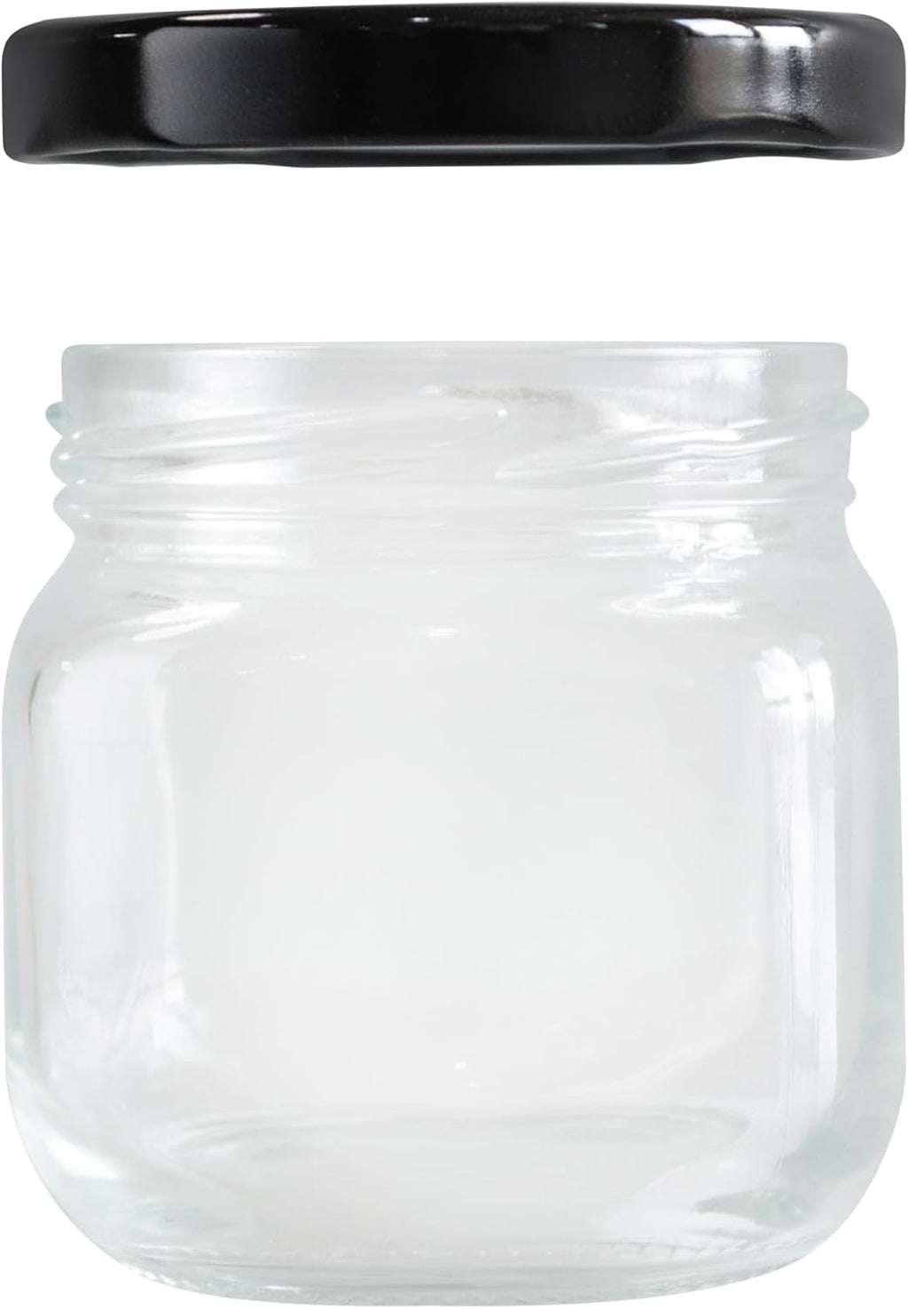 6oz Square Round Glasss Jar with Black Lug Cap, pack of 6