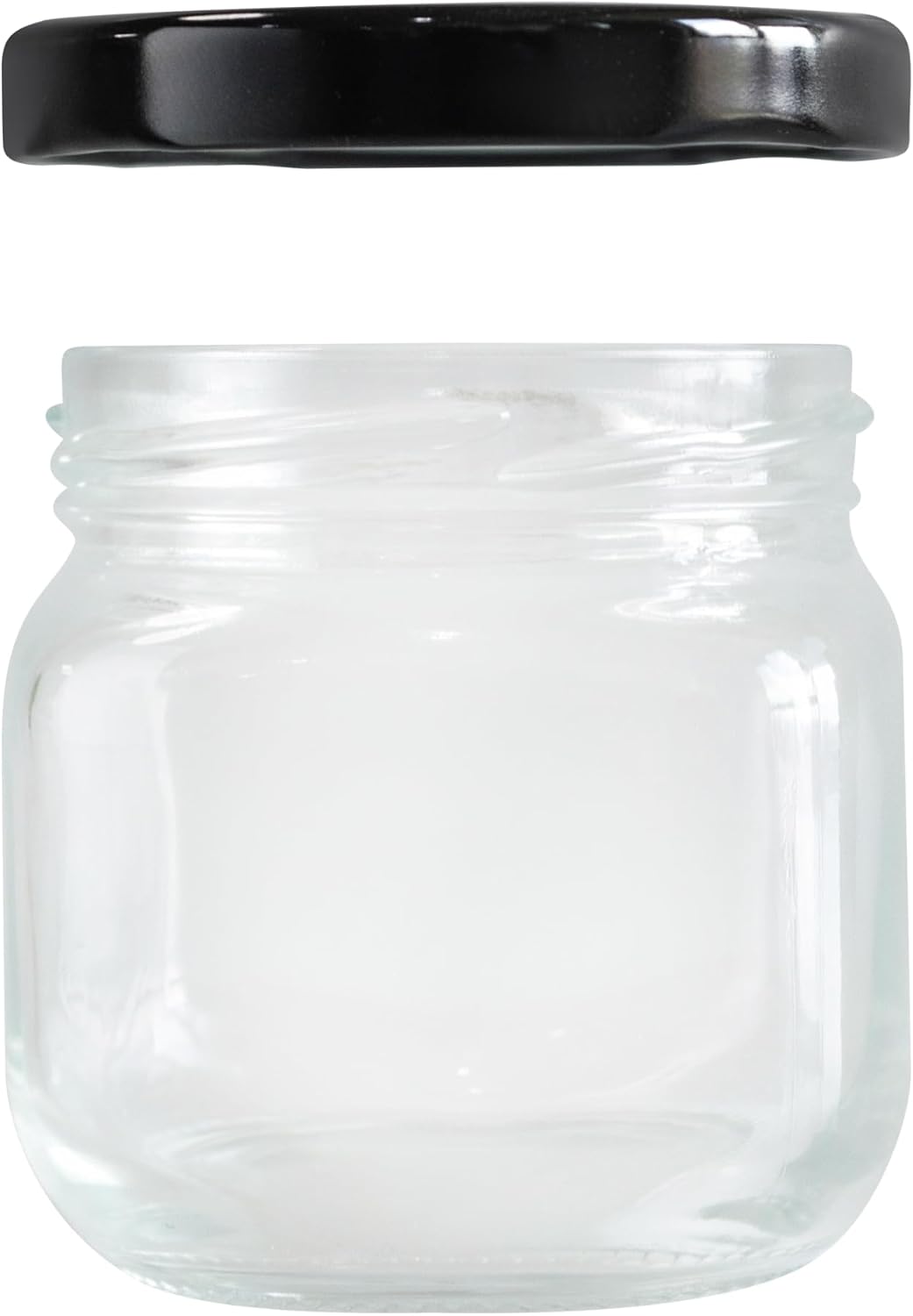 6oz Square Round Glasss Jar with Black Lug Cap, pack of 6