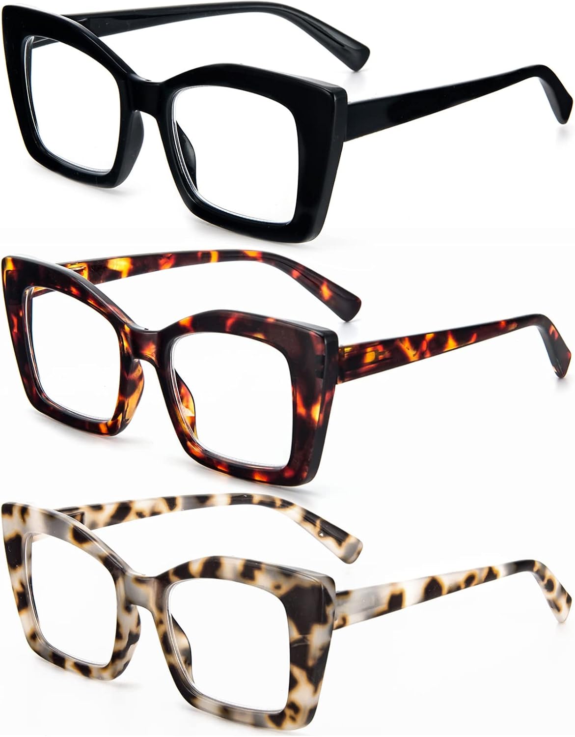 Oversized Square Reading Glasses for Women, Blue Light Blocking Large Frame Computer Readers Spring Hinge