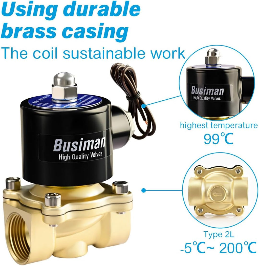 Electric Solenoid Valve 3/4" 24V DC Brass Normally Closed - Compatible with Water, Air, Diesel, Gas - Replaceable VITON Seal - Compact Direct Acting