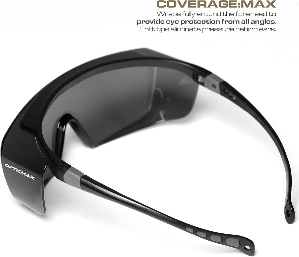 Optic Max Safety Glasses Over Eyeglasses - Fits Over Your Prescription - Safety Glasses for Men and Women with