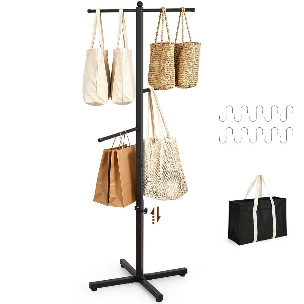 Adjustable Height Shopping Bag Rack, 48-60 Inch, Black