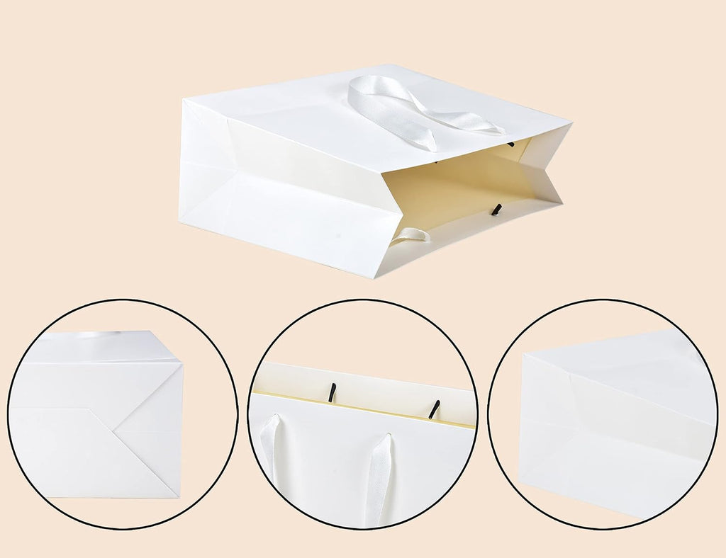 Large Paper Gift Bags with Handles, White, 20 Pack, 13x5x10 IN