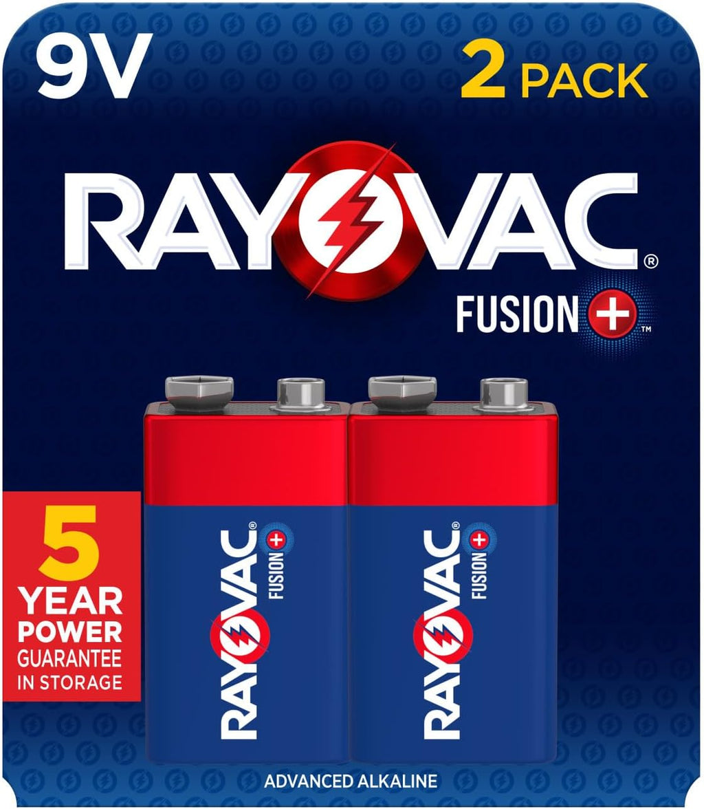 Fusion 9V Batteries (2 Pack), Alkaline 9 Volt Batteries