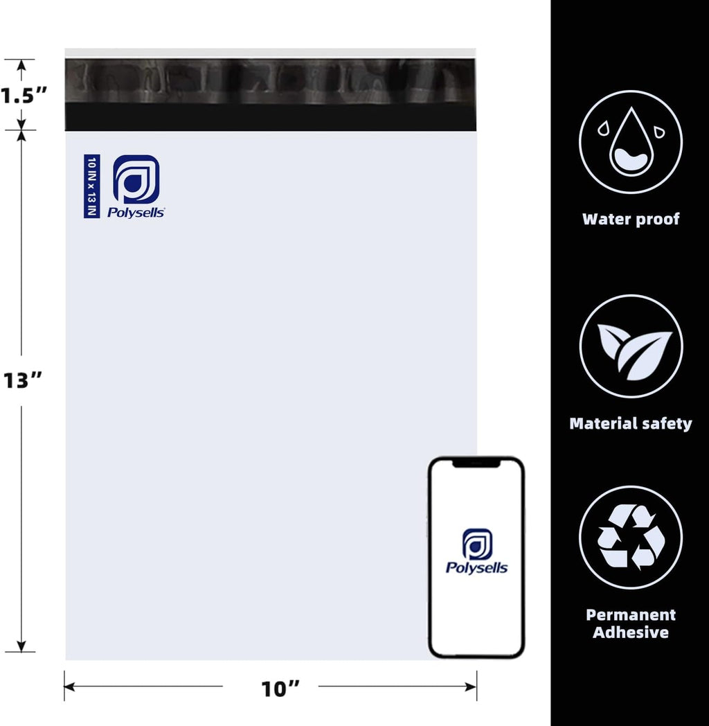 100 pcs 10x13 Inch White Poly Mailers Shipping Envelopes, Strong Adhesive Sealing, Waterproof, and Tear-resistant
