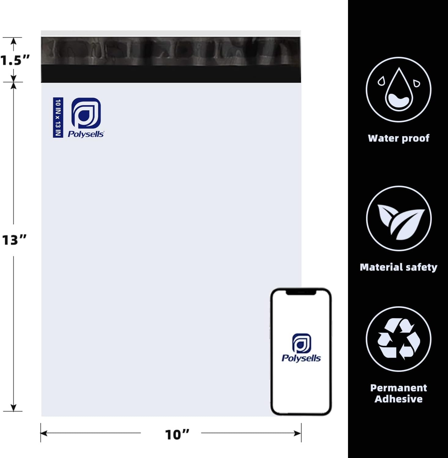 100 pcs 10x13 Inch White Poly Mailers Shipping Envelopes, Strong Adhesive Sealing, Waterproof, and Tear-resistant