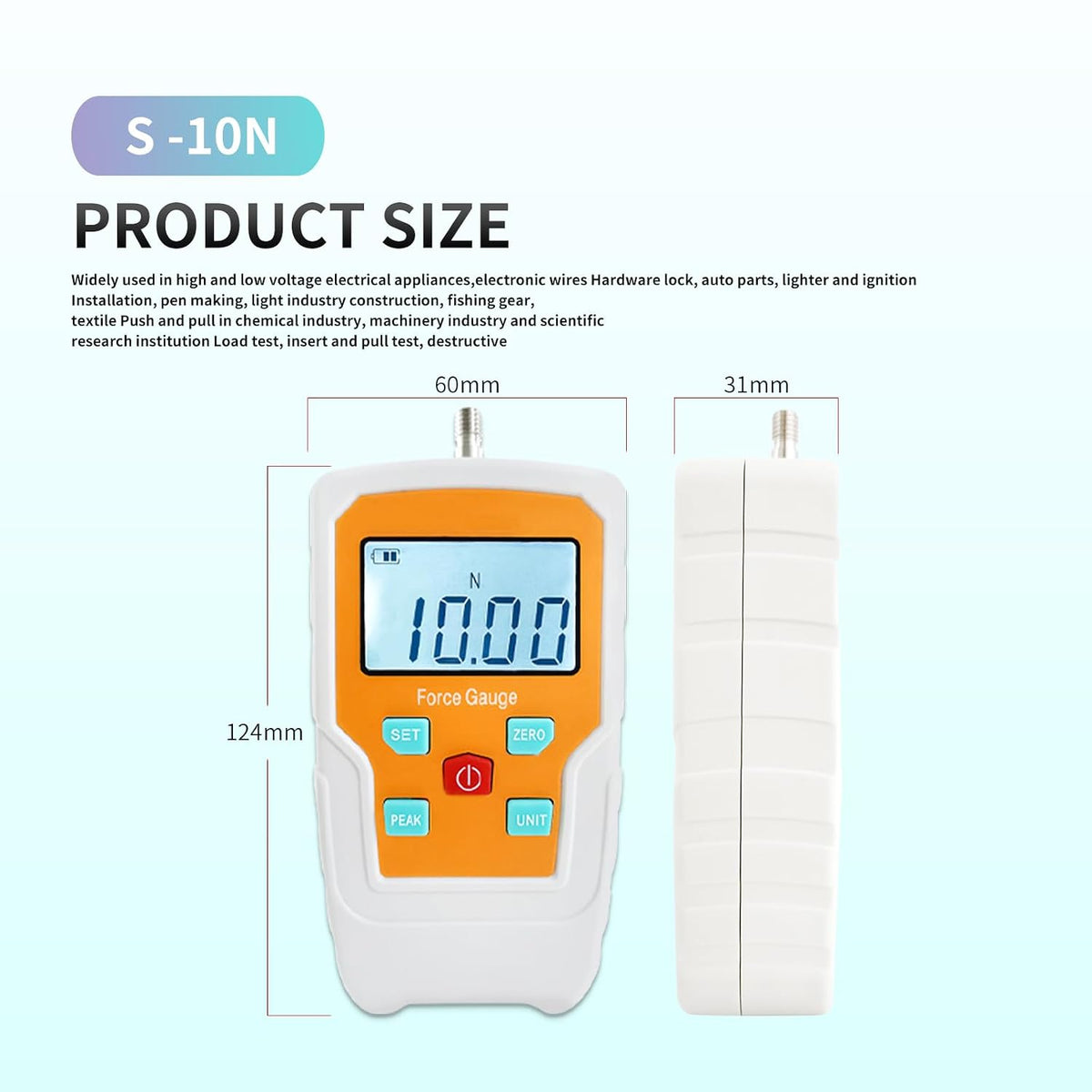 Digital Force Gauge Push and Pull Meter Dynamometer Tension Pressure Tester Thrust Meter Compression Load Plug Force Destructive Tests 10N/1kg/2.2lb/36Oz