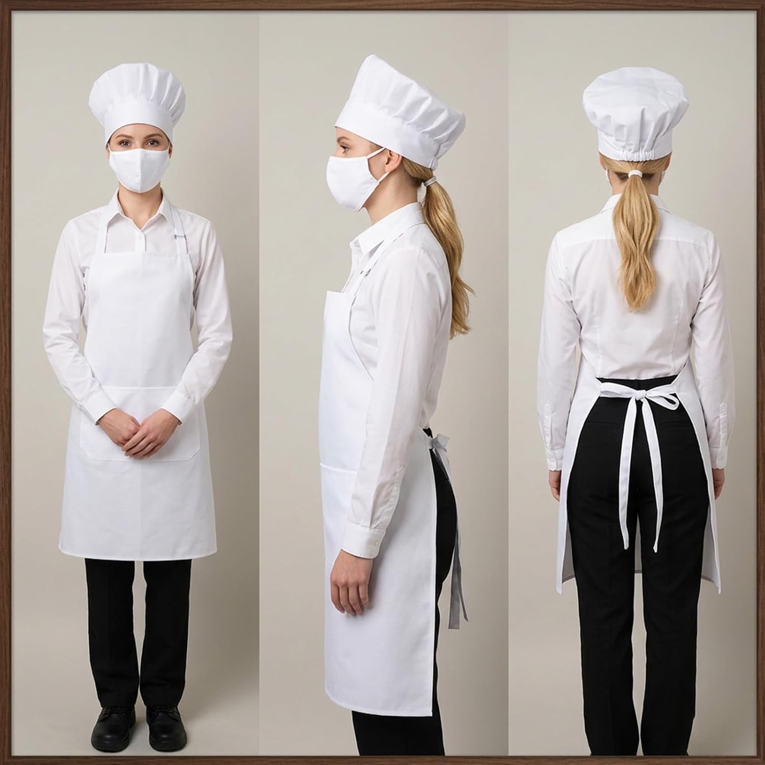 Hecila Chef Hat and Apron Set Adjustable Kitchen Cooking Bib Aprons with 2 Pockets Chef Hat with Butcher Cap Costume