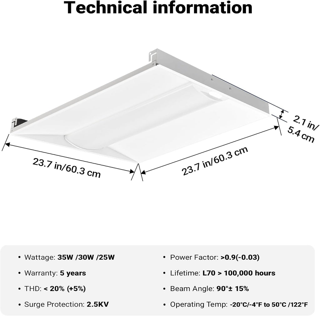 2x2 LED Troffer Light, Center Basket Drop Ceiling, 0-10V Dimmable, 1 Pack