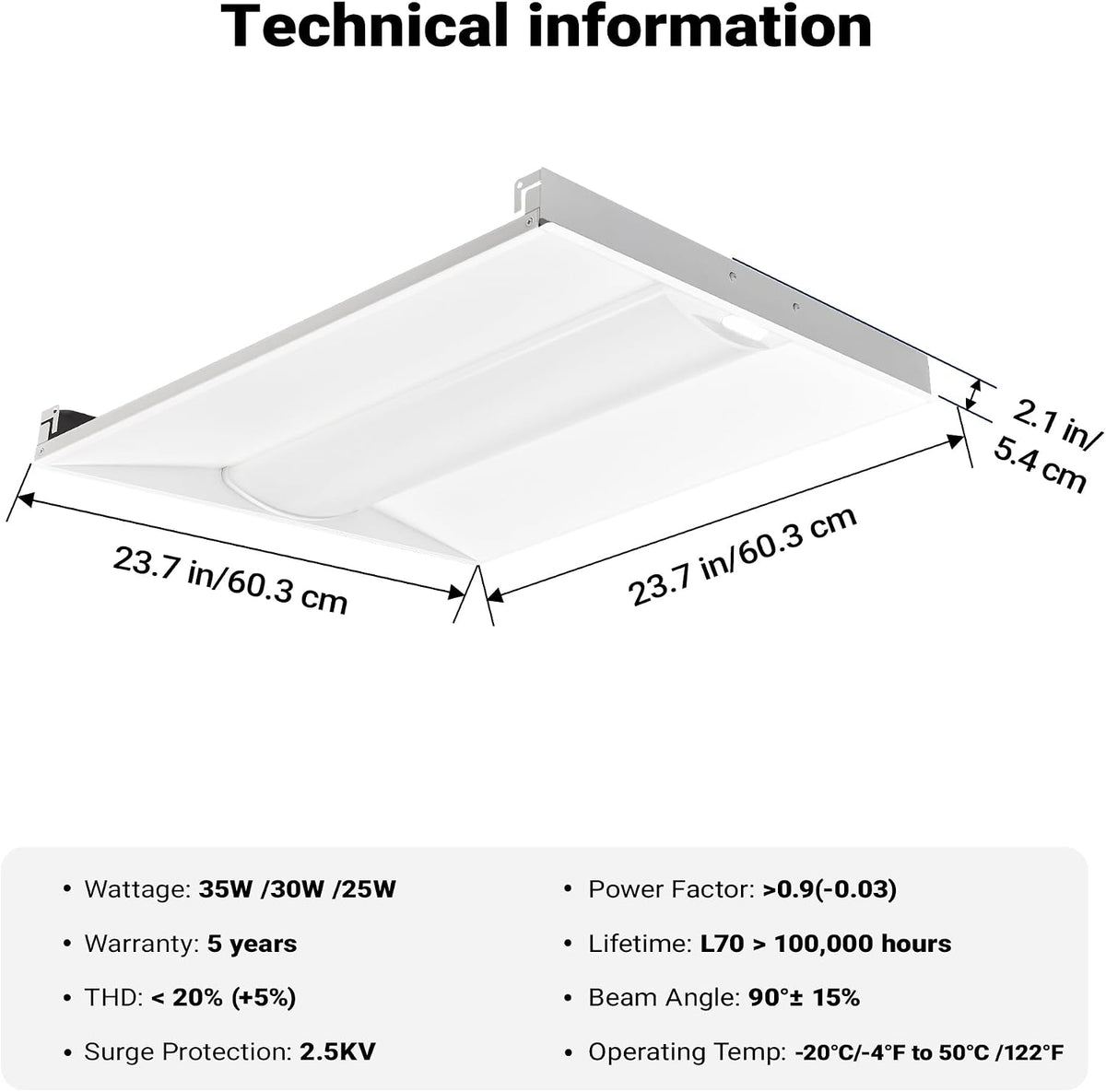 2x2 LED Troffer Light, Center Basket Drop Ceiling, 0-10V Dimmable, 1 Pack