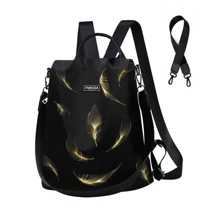 Travel Backpack Purse for Women Anti Theft Convertible Backpacks Fashion Waterptoof Nylon Daypack Black Feather
