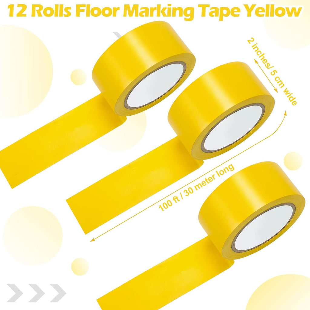 12 Rolls Floor Marking Tape 2" X100' Yellow Durable Duct Marking Tape