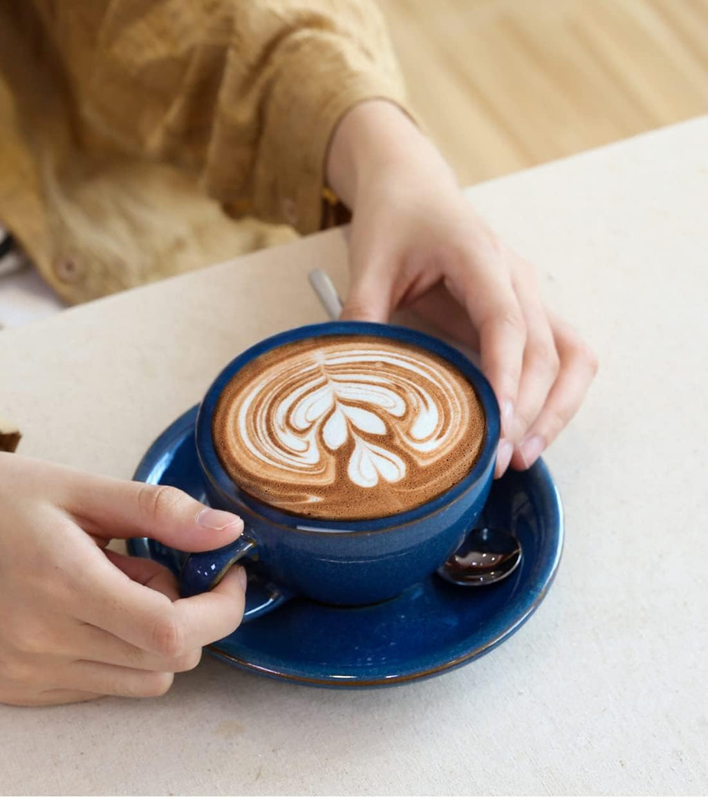 8 oz Cappuccino Cups with Saucers, Set of 4, Large Ceramic Coffee Cup Set for Au Lait, Flat White, Latte, Cafe Mocha