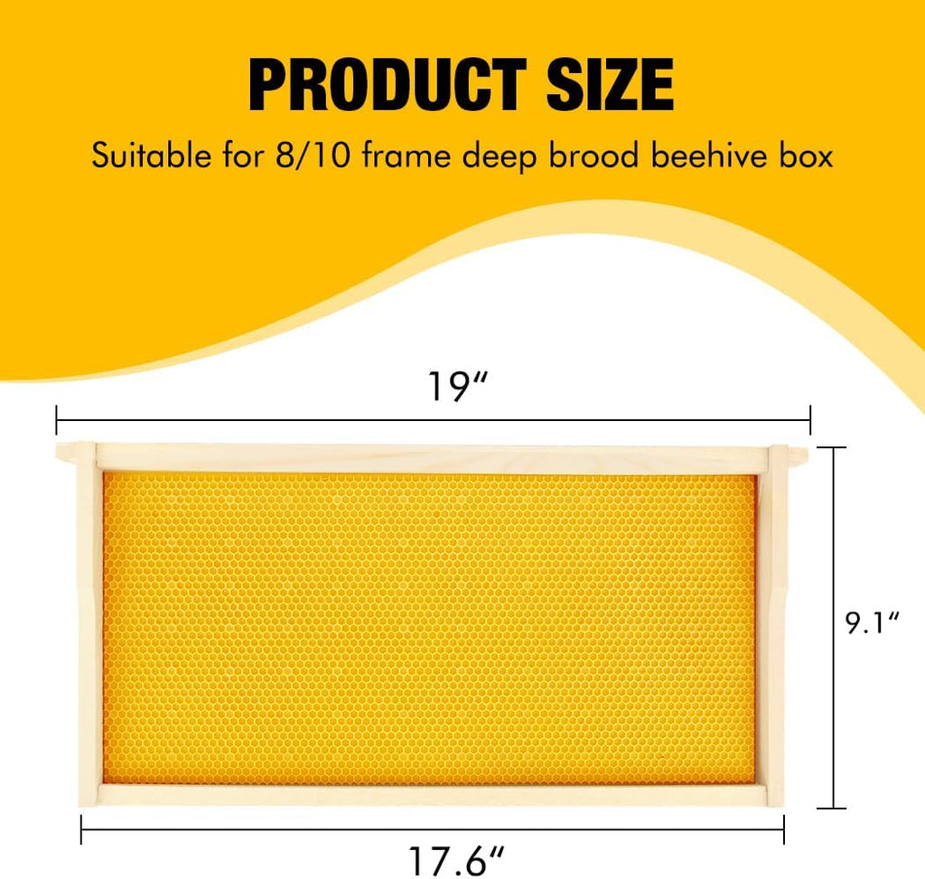20 Pack Deep Beehive Frames Kit with Durable Wooden Frames and Food-Grade Beeswax-Coated Plastic Foundations for