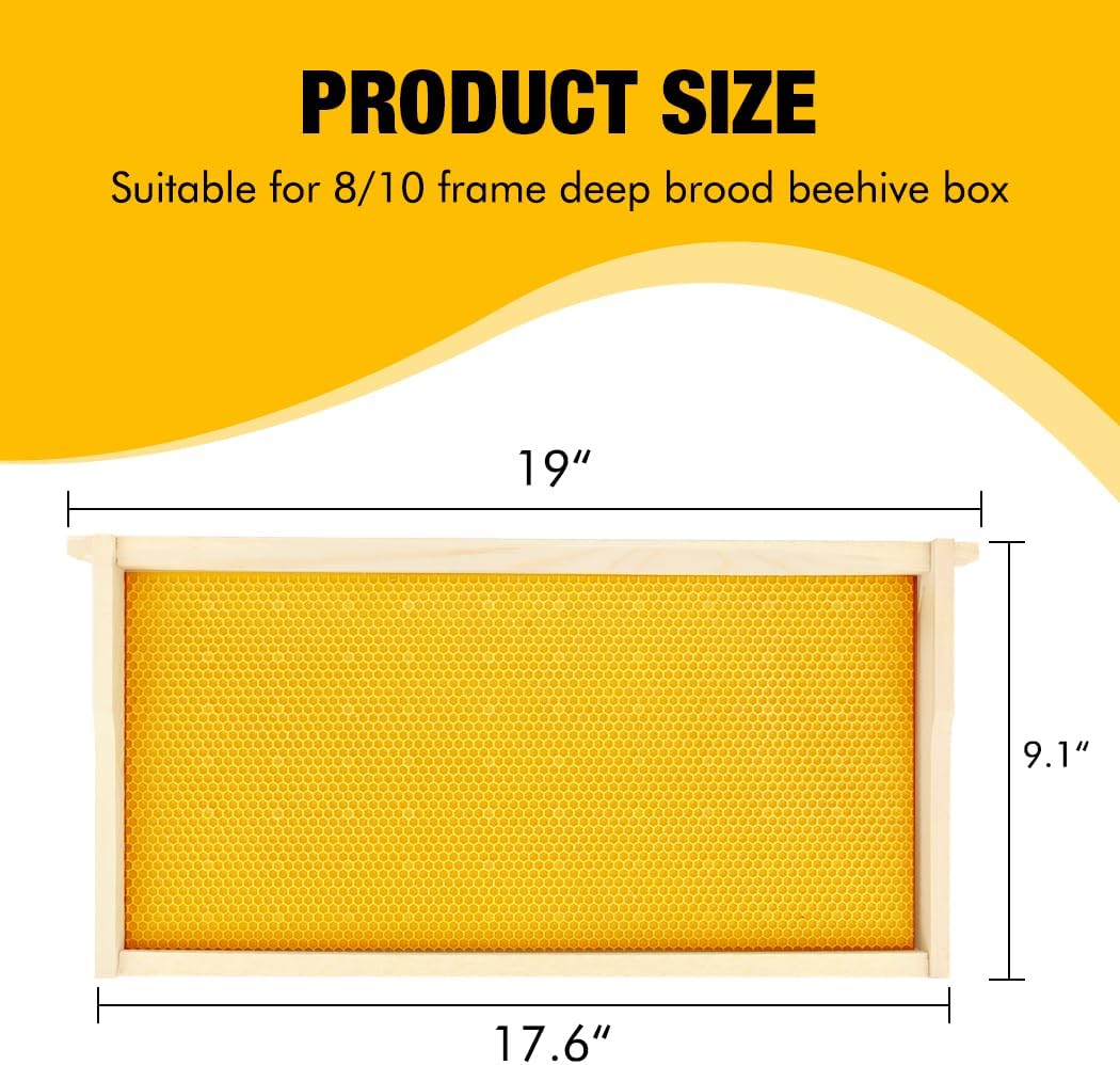 20 Pack Deep Beehive Frames Kit with Durable Wooden Frames and Food-Grade Beeswax-Coated Plastic Foundations for