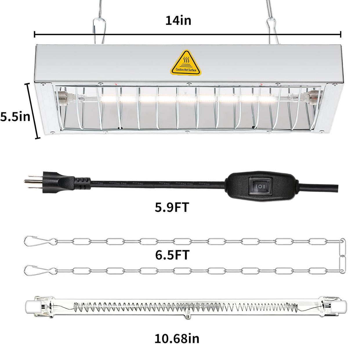 600W Heat Lamp for Chickens, Large Chicken Coop Heater, Adjustable Temp and Height, No Assembly Brooder Heater for