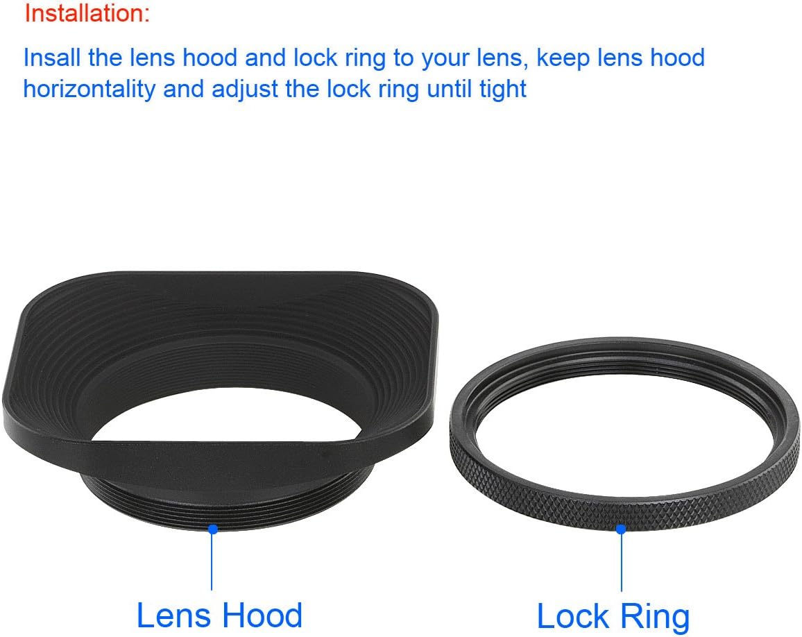 LH-B58T 58mm Square Metal Screw-in Lens Hood with Cap for 58mm Canon Nikon Sony Leica Carl Zeiss Voigtlander Nikkor