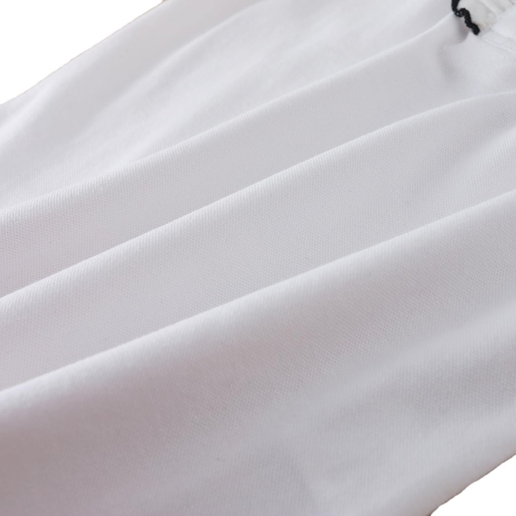 Girls Polo Shirt, White Short Sleeve Peter Pan Collar Top with Navy Trim, Ages 4-12