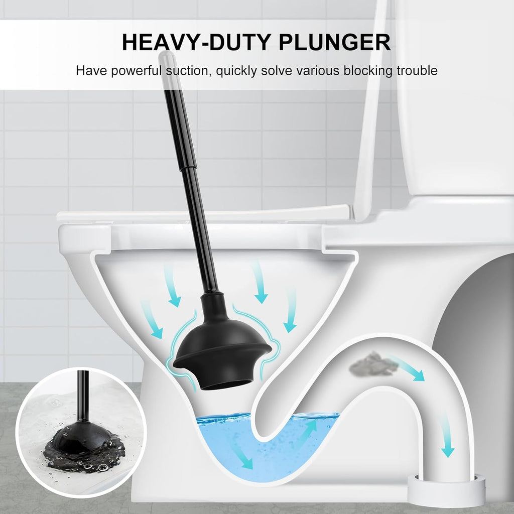 Toilet Brush and Plunger Set, Semi-Hidden Toilet Plungers, Black | Heavy Duty Toilet Bowl Brush and Holder for