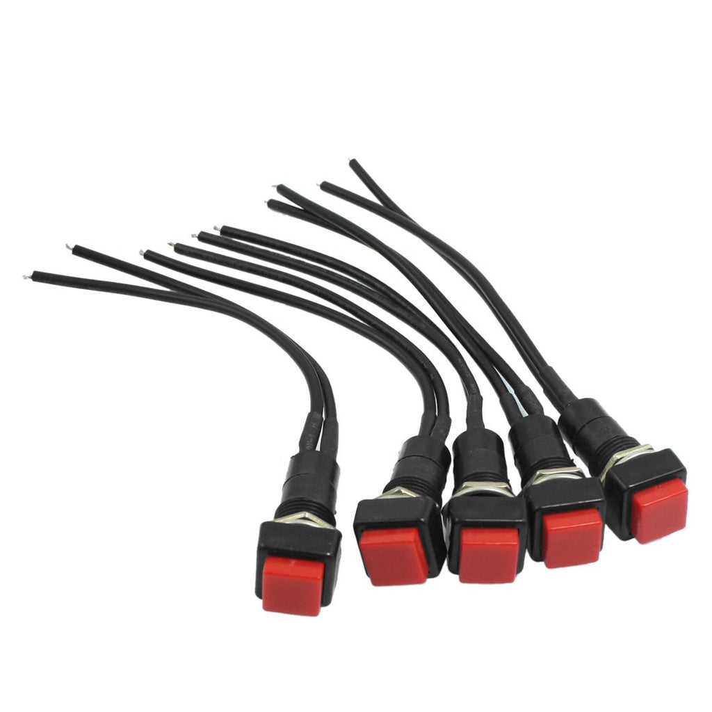 uxcell 5Pcs 10mm Red Square Wired Horn NO Momentary Push Button Switch AC 250V 3A