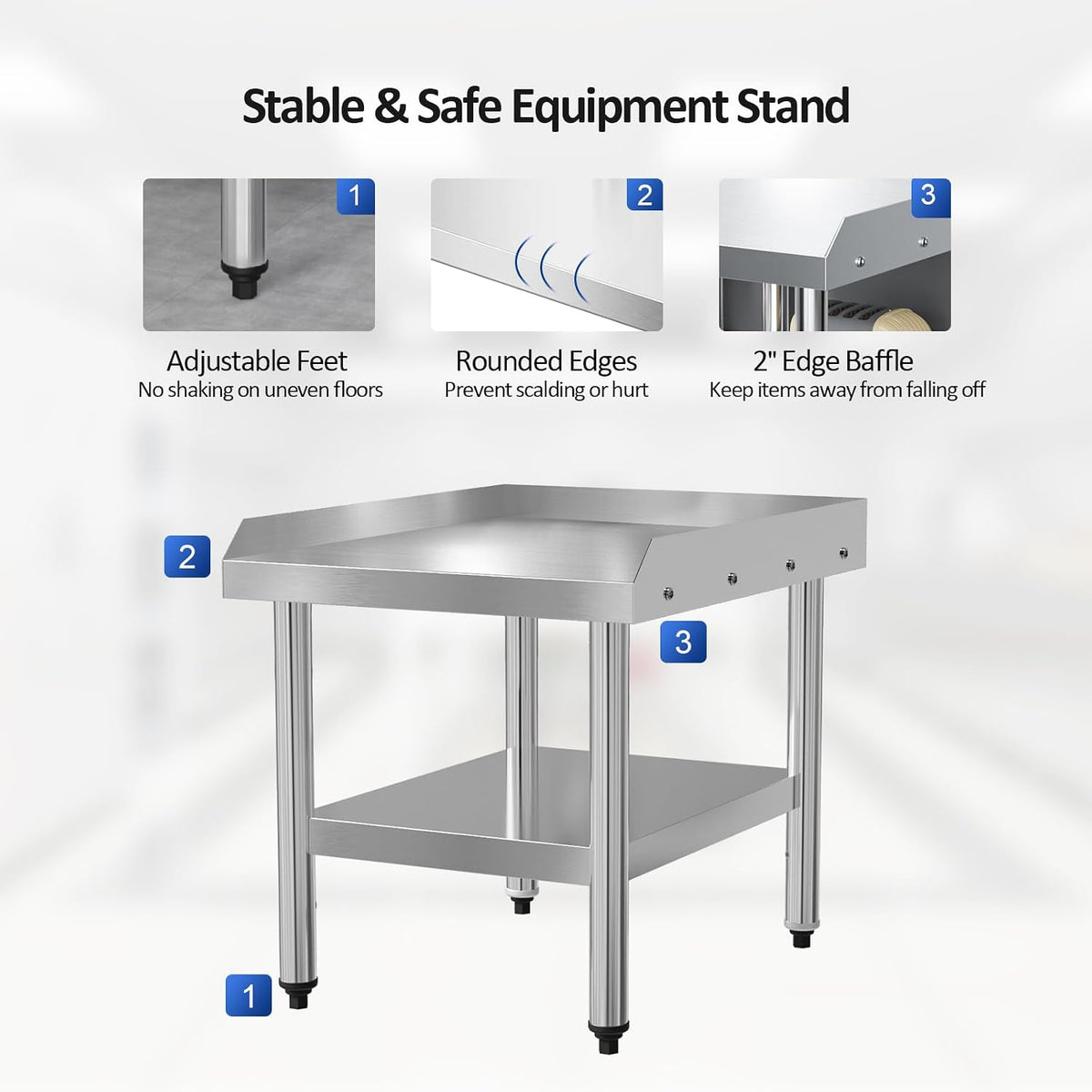 24" L x 30" W x 26" H Stainless Steel Equipment Stand with Undershelf, NSF Commercial Prep & Work Table, Grill Table