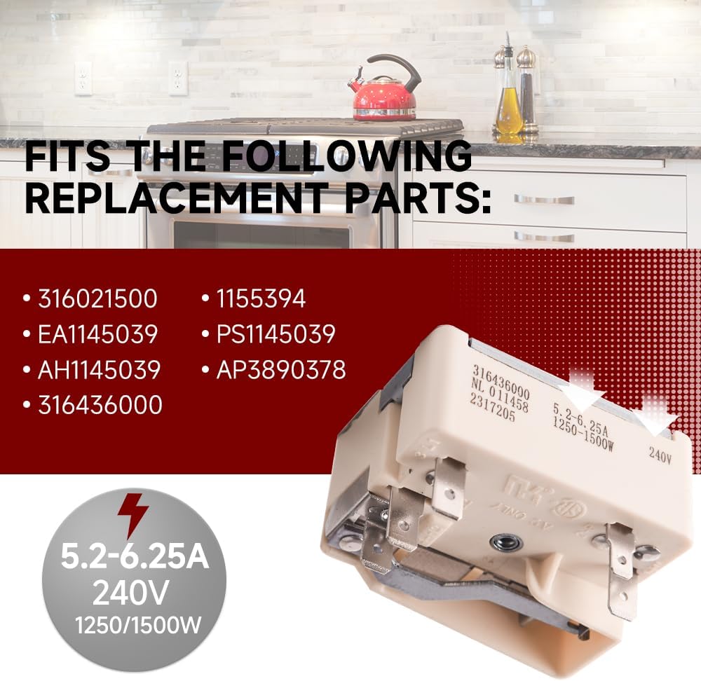 316436000 6" Burner Infinite Switch Replacement for Frigidaire Electrolux Range Compatible with 316021500 1155394 AP3890378 Easy Install Durable Precise Control