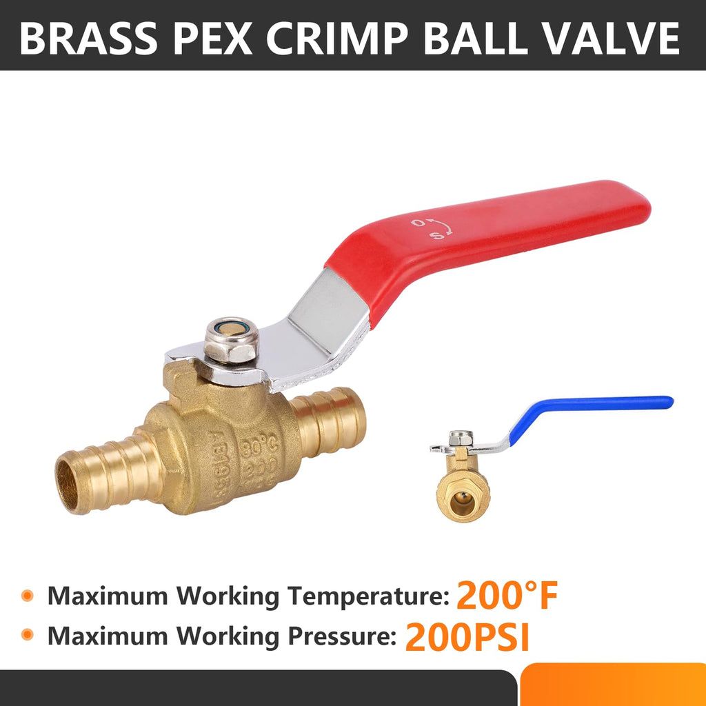 20PC HeSun 1/2" Brass Crimp PEX Ball Valve(VALVE003-20)