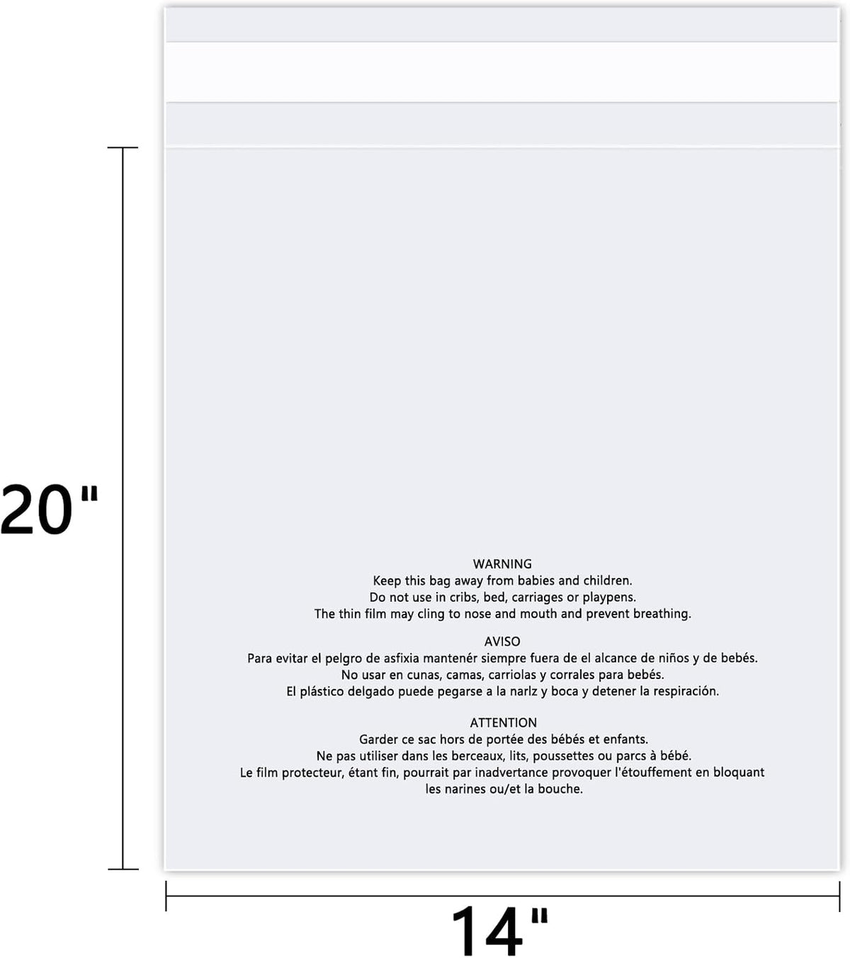 14" x 20" (100 Count) Clear Poly Bags with Suffocation Warning