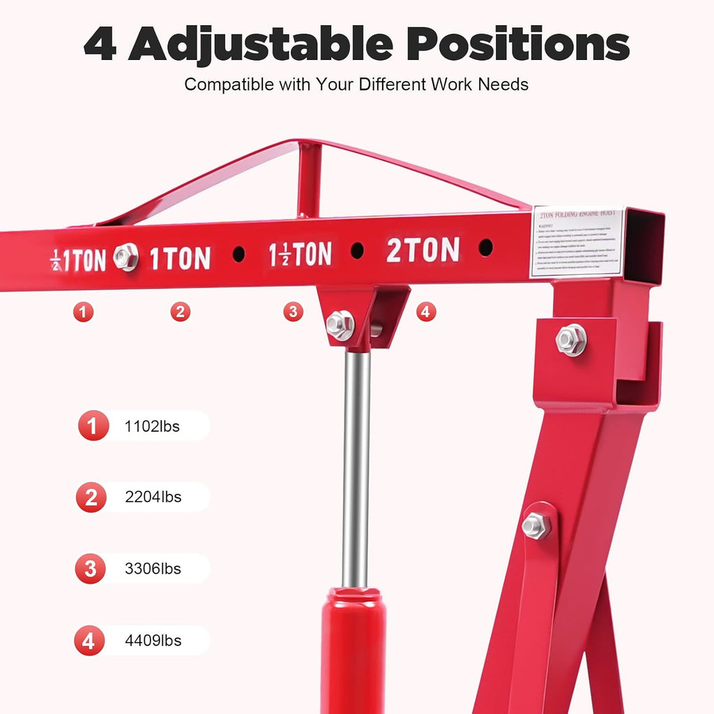 Hydraulic Crane 2 Ton Folding with Wheels, Engine Hoist & Load Leveler, Cherry Picker Lift Tool, 4400 LBS Capacity