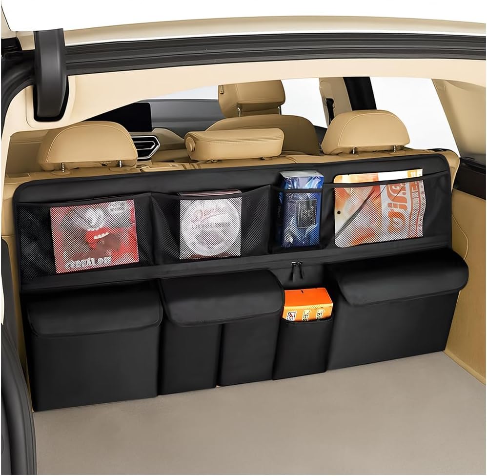 Car Trunk Organizer, Collapsible Large Capacity Vehicle Backseat Hanging Storage Bag with 9 Pockets, Automotive
