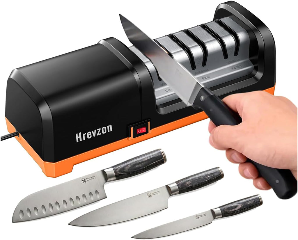 Electric Knife Sharpener for Kitchen Knives, 3-Stage Professional Sharpening System with 100% Diamond Abrasives