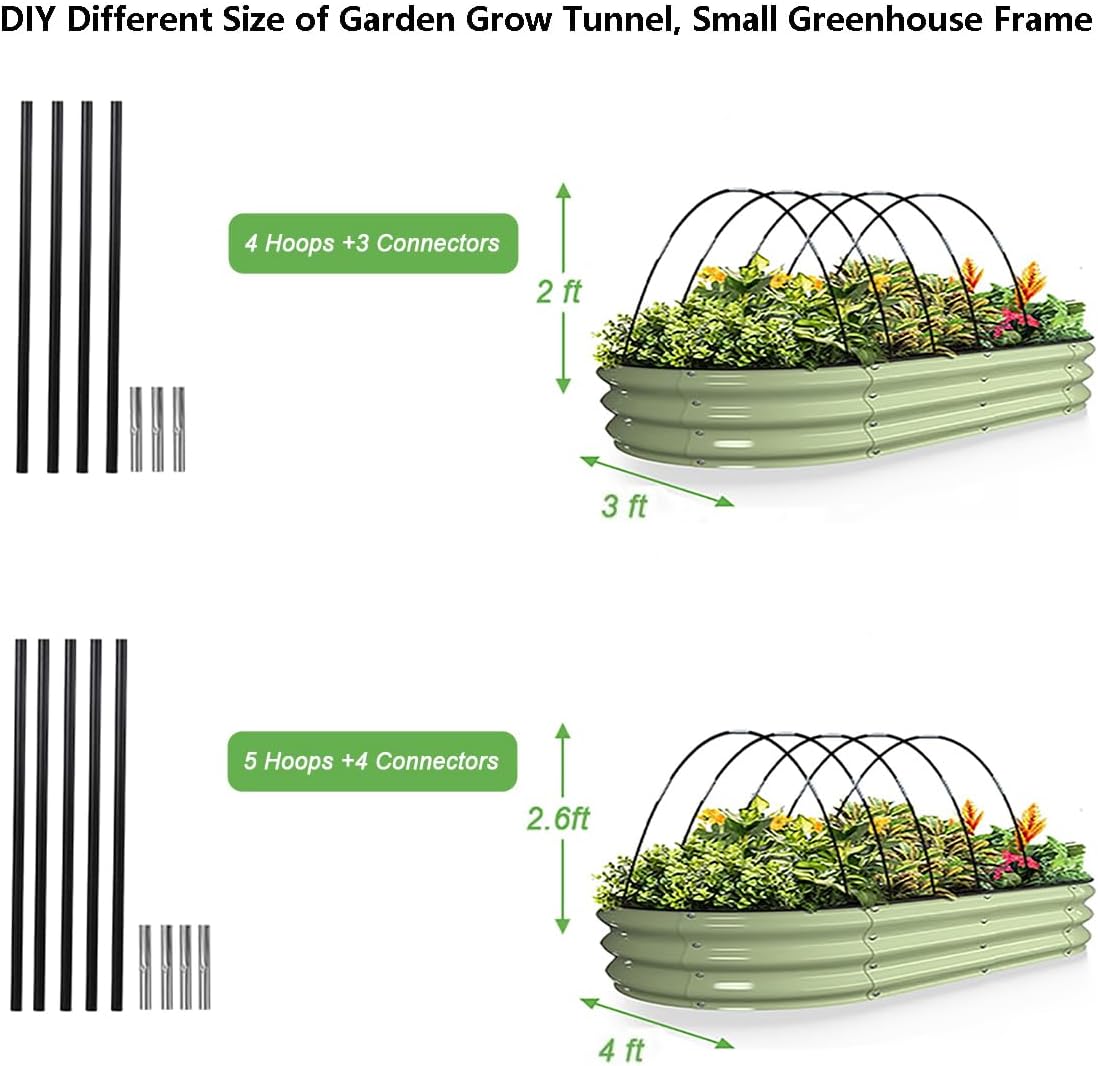 Garden Hoops Grow Tunnel, 6 Sets of 7FT Greenhouse Hoops for Raised Beds, Rust-Proof Fiberglass Frame for Garden