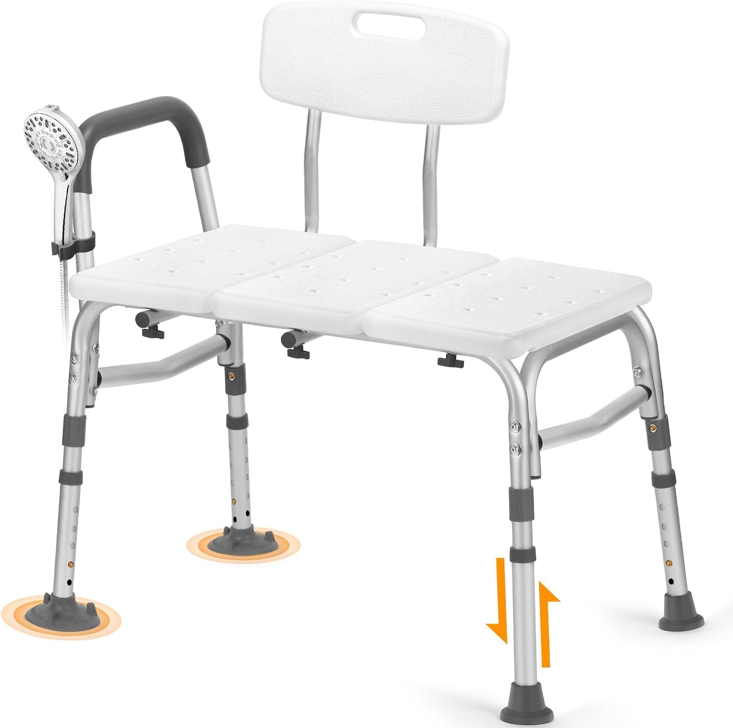 Tub Transfer Bench for Bathtub, Tool Free Assembly Shower Chair with Backrest & Armrest, Height Adjustable Shower