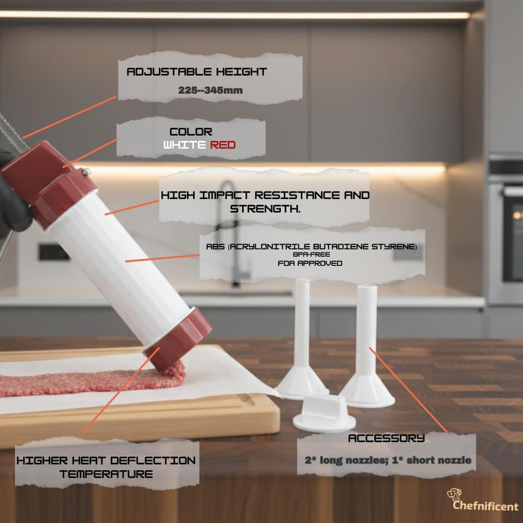 Jerky Gun Kit, Food-Grade Plastic Jerky Maker & Sausage Stuffer with 3 Nozzles for Ground Meat