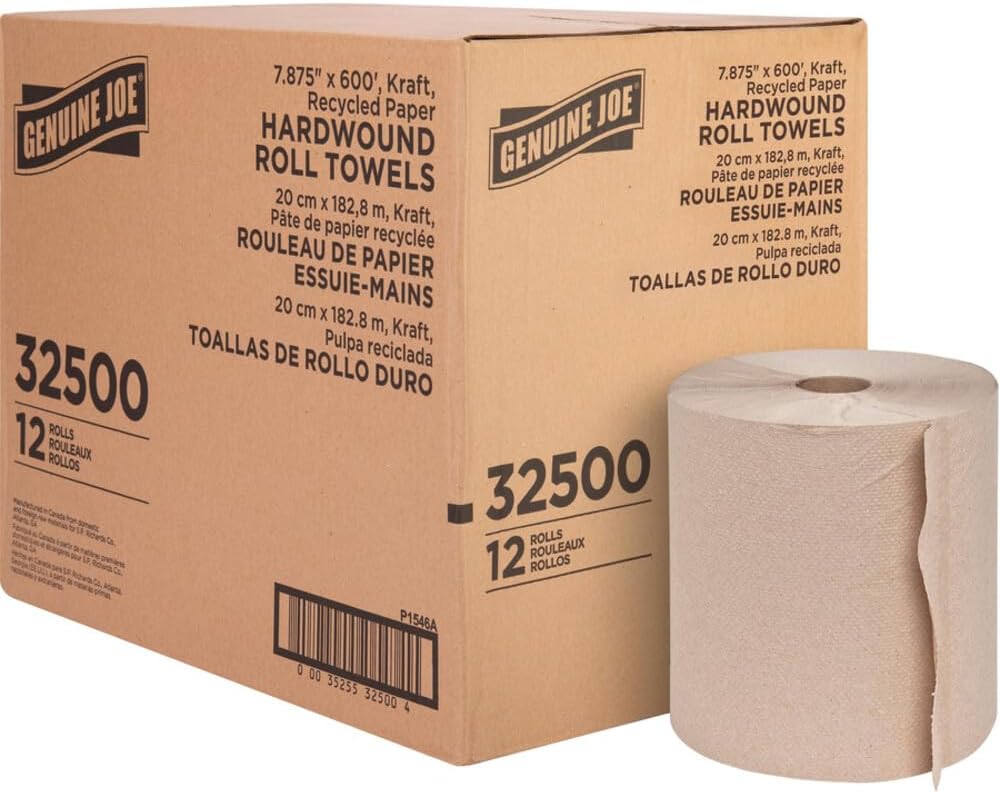 Hardwound Roll Towels, Kraft, 7.9" x 600', 12 Count