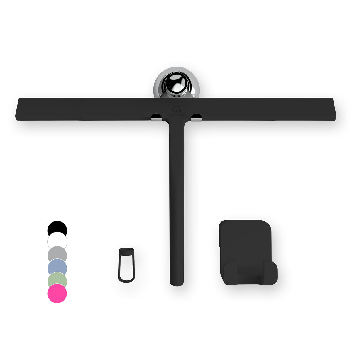 Silicone Shower Squeegee with 3-in-1 No-Drill Mount, Black, 15''