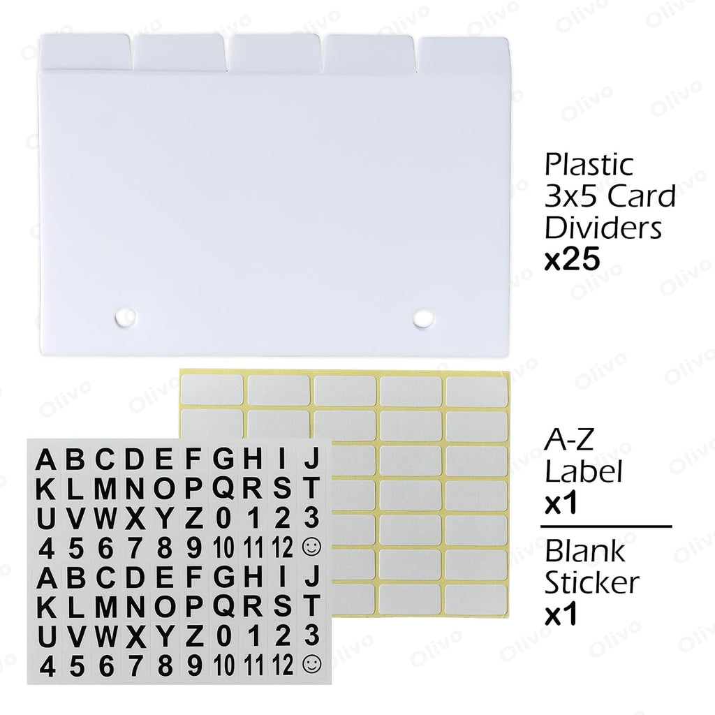 Plastic Index Card Dividers 3x5 Poly Index Card Guides Set with 1/5 Cut Tabs for A-Z Alphabet, 2 Holes Punched
