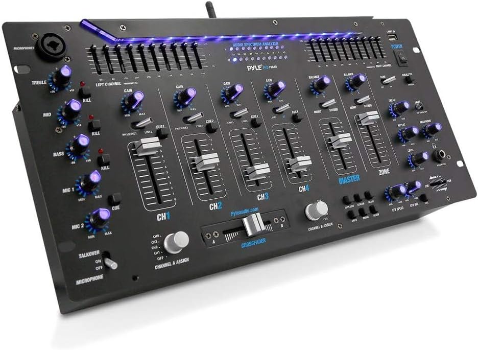 6 Channel Mixer DJ Controller with Bluetooth, Professional Sound Digital Mixing System with LED Illumination, Slider