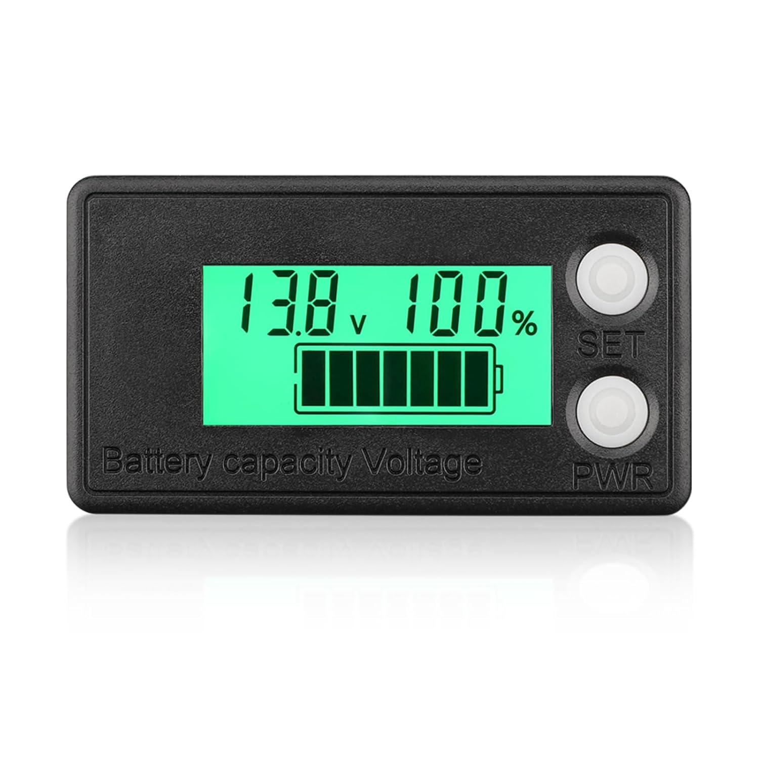 Waterproof Battery Monitor 12V 24V 36V 48V 72V Battery Meter 8-100V, Capacity Tester LCD Display with Green