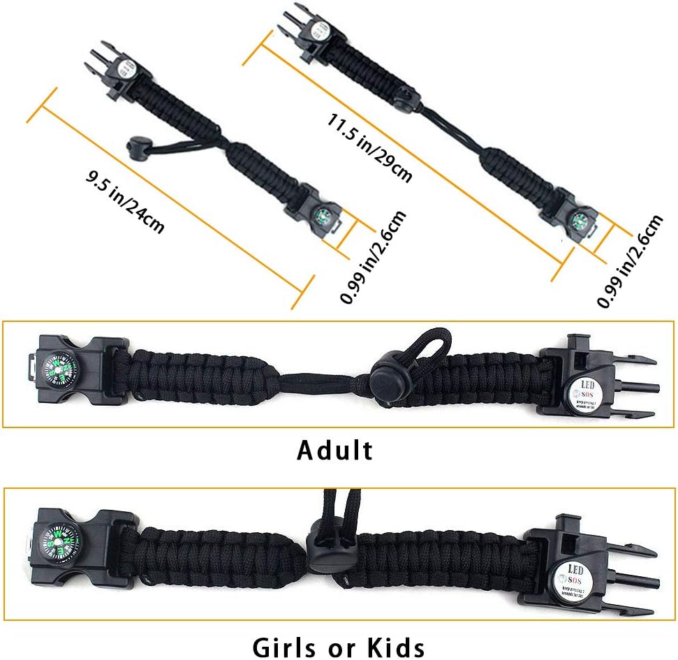 Survival Paracord Bracelet,Fire Starter,Waterproof SOS Light, Compass, Whistle, Adjustable AK87 20 in 1,Outdoor