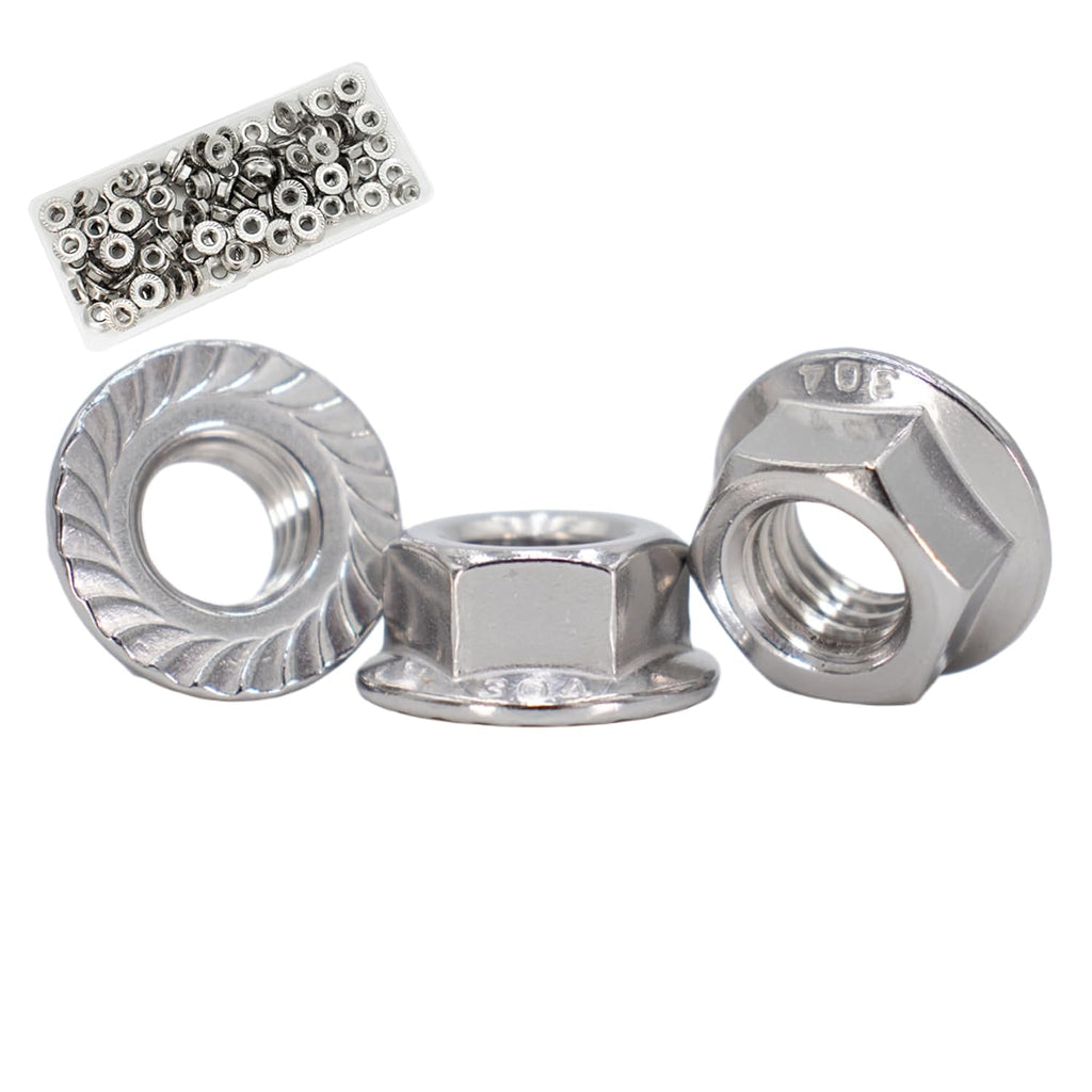 M5x0.8 Flange Nut,100 Pack,304 Stainless Steel Hex Serrated Flange Lock Nut