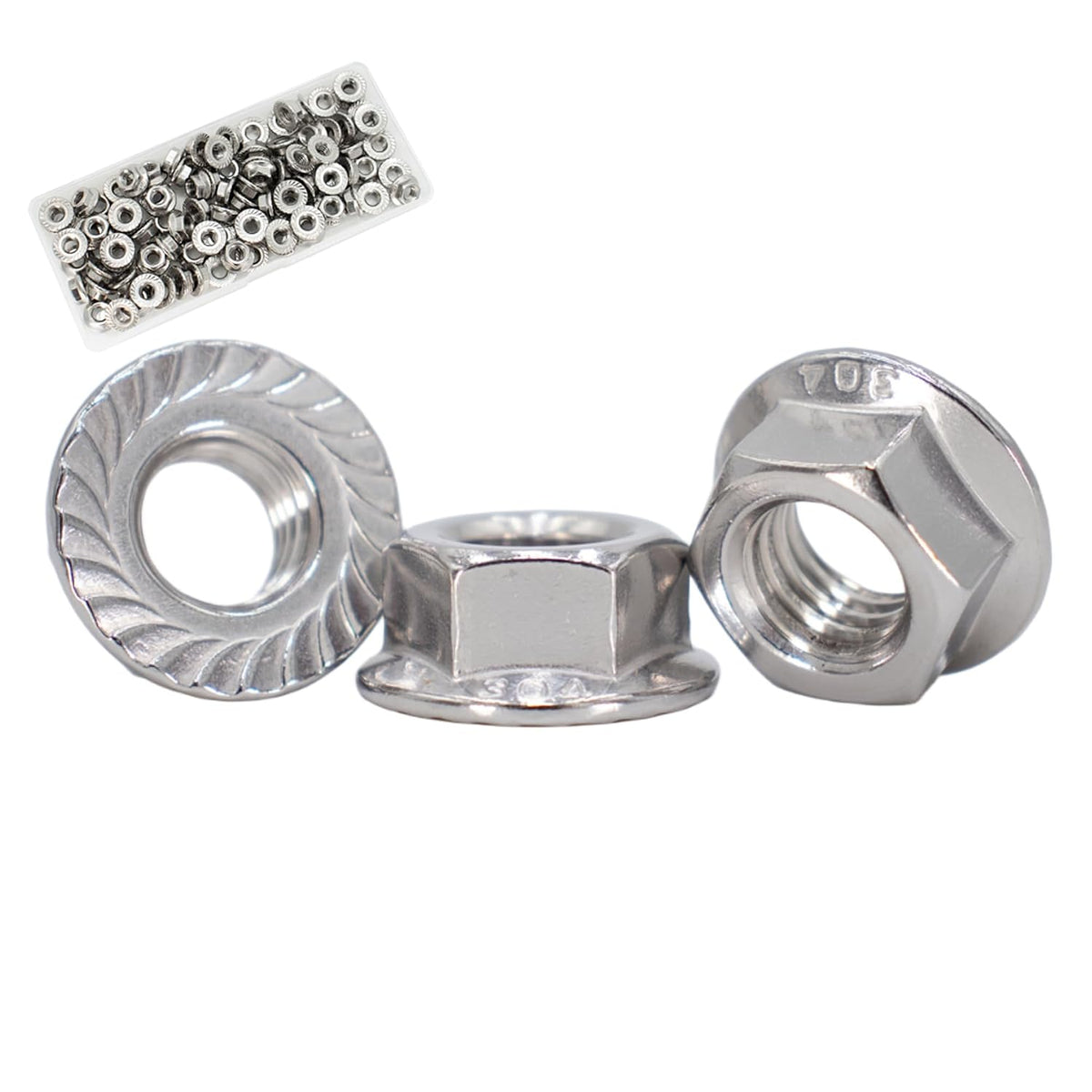 M5x0.8 Flange Nut,100 Pack,304 Stainless Steel Hex Serrated Flange Lock Nut