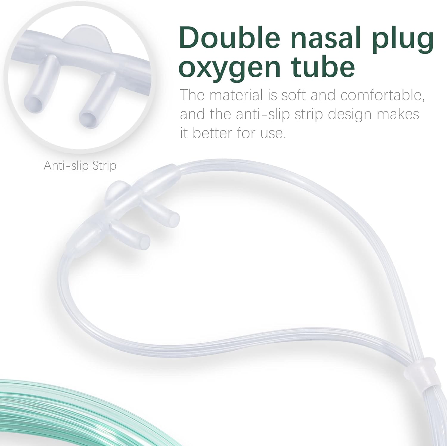 Oxygen Nasal Cannula for Adult - 7 ft Soft Tubing, 5 Pack, Green
