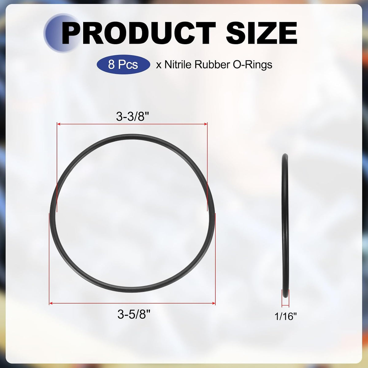 uxcell 8Pcs AS-237 Nitrile Rubber O-Rings 3-3/8" ID 3-5/8" OD 3/16" W