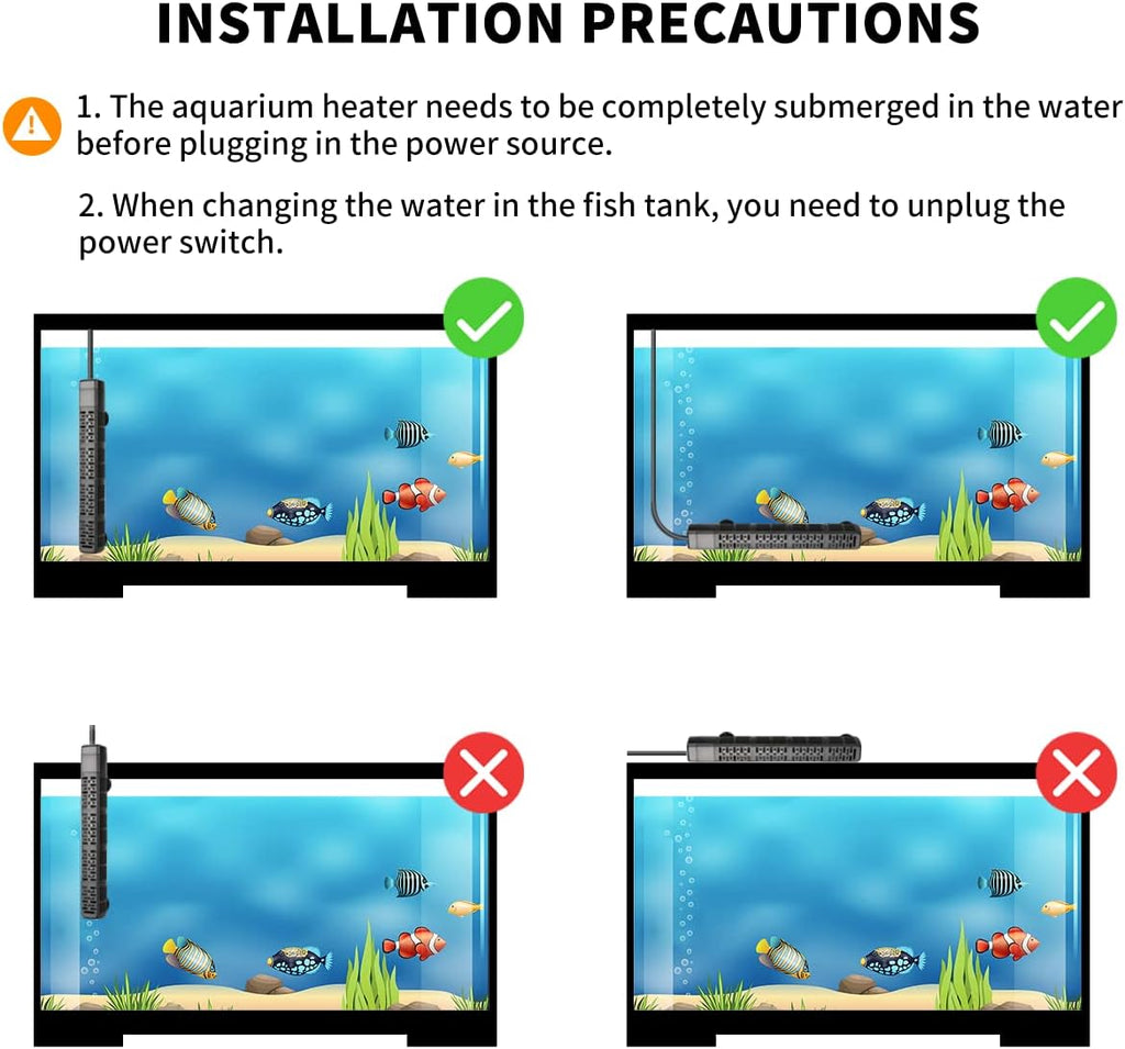 Aquarium Heater, 50W/100W/200W/300W/500W Submersible Fish Tank Heater with Over-Temperature Protection and Automatic