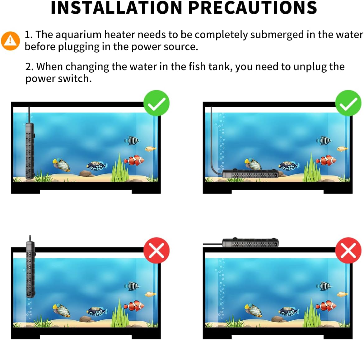 Aquarium Heater, 50W/100W/200W/300W/500W Submersible Fish Tank Heater with Over-Temperature Protection and Automatic