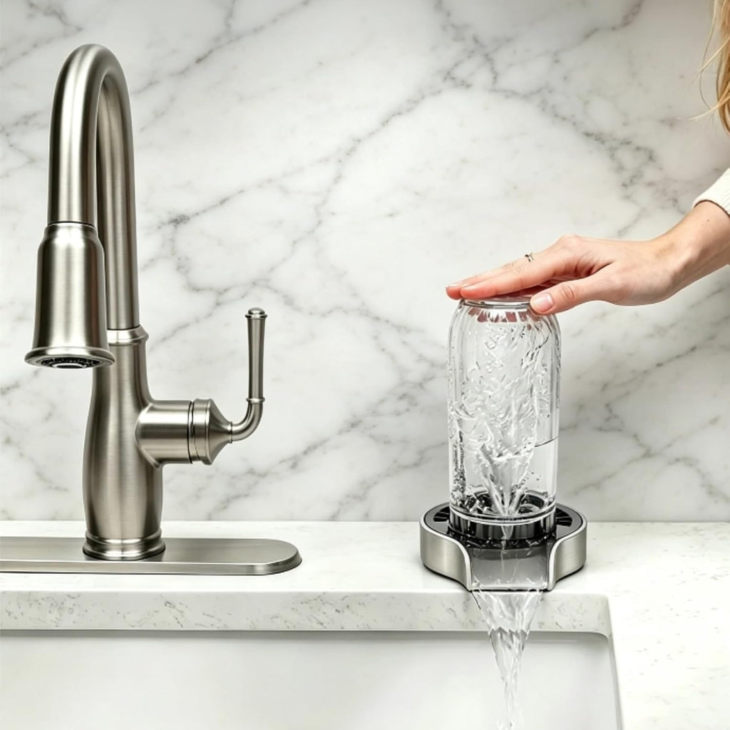 Stainless Steel Glass Rinser with 47" Pull-Out Spray for Kitchen Sink Bar