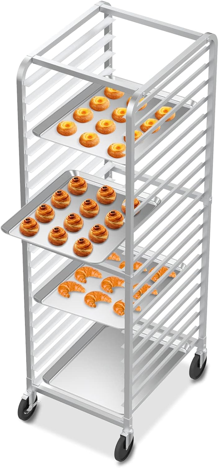 Upgraded 20-Tier Full/Half Sheet Pan Rack, Aluminum Bakery Rack, Speed Rack, Bakers Rack with Lockable Wheels for