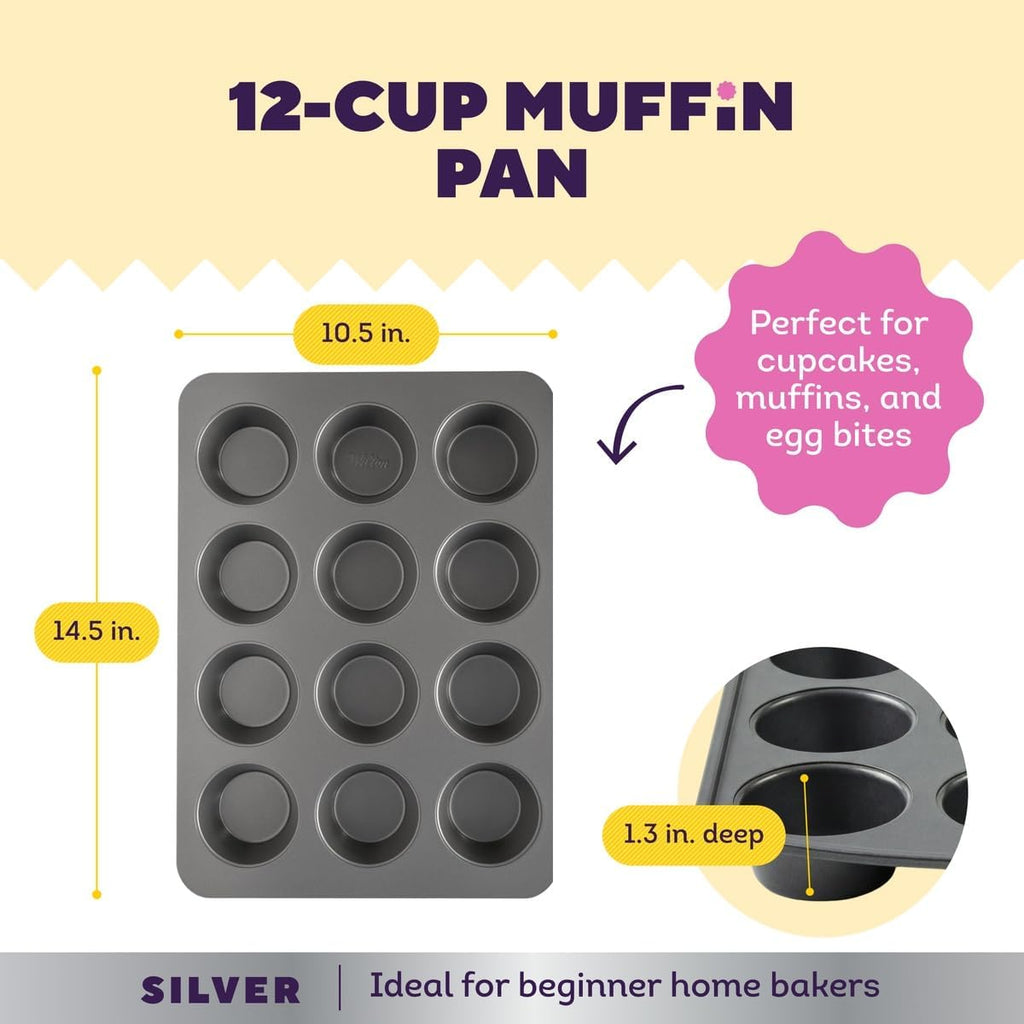 Silver Non-Stick Muffin Pan, Made Without PFAS, 12-Cup