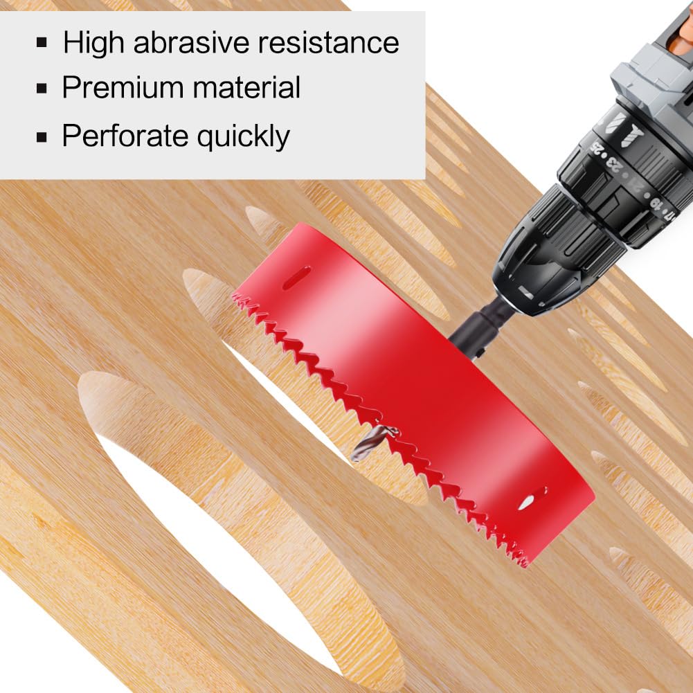 4 Inch Hole Saw, M42 HSS Bi-Metal Hole Cutter with Arbor, Triangular Shank Hole Saw Drill Bit with Spring for Wood, Plywood, Plastic, Gypsum Board, Various Thin Metal Sheets